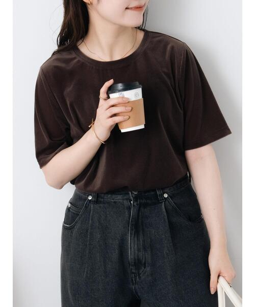 ehka sopo(エヘカソポ)の「ベロア半袖カットソー(Tシャツ/カットソー・レディース・キナリ/ブラウン/ブラック・F)」の5枚目の写真