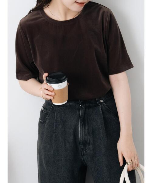 ehka sopo(エヘカソポ)の「ベロア半袖カットソー(Tシャツ/カットソー・レディース・キナリ/ブラウン/ブラック・F)」の6枚目の写真