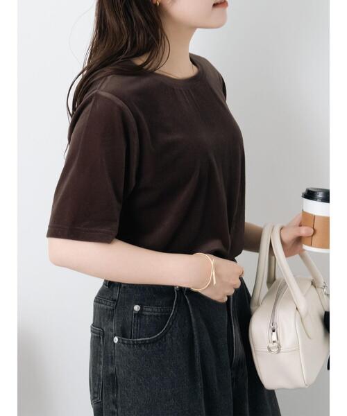 ehka sopo(エヘカソポ)の「ベロア半袖カットソー(Tシャツ/カットソー・レディース・キナリ/ブラウン/ブラック・F)」の7枚目の写真
