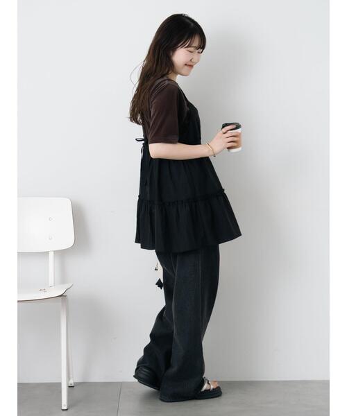 ehka sopo(エヘカソポ)の「ベロア半袖カットソー(Tシャツ/カットソー・レディース・キナリ/ブラウン/ブラック・F)」の13枚目の写真