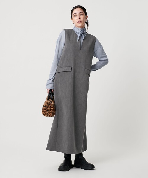 WEB限定】ドレープツイル キーネックワンピース ウォッシャブル
