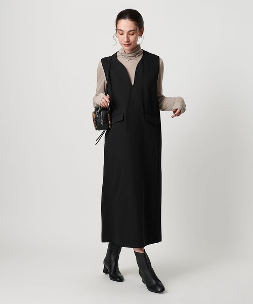 BEAUTY&YOUTH UNITED ARROWS(ビューティーアンドユースユナイテッドアローズ)の「【WEB限定】ドレープツイル キーネックワンピース ウォッシャブル(ワンピース・レディース・グレー系/ネイビー/ブラック・FREE)」の2枚目の写真
