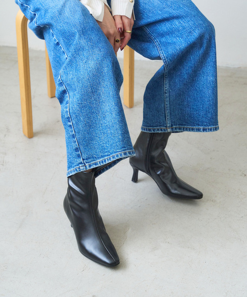 セール】《追加》6cmフレンチスクエアフィットショートブーツ（ブーツ