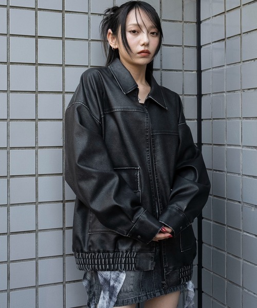 WEGO（ウィゴー）の「WEGO/ヴィンテージライクPUジャケット（ブルゾン・レディース・ブラック/ブラウン・FREE）」の19枚目の写真