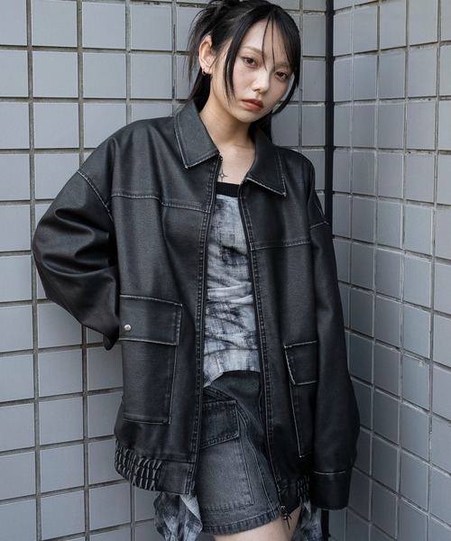 WEGO（ウィゴー）の「WEGO/ヴィンテージライクPUジャケット（ブルゾン・レディース・ブラック/ブラウン・FREE）」の18枚目の写真