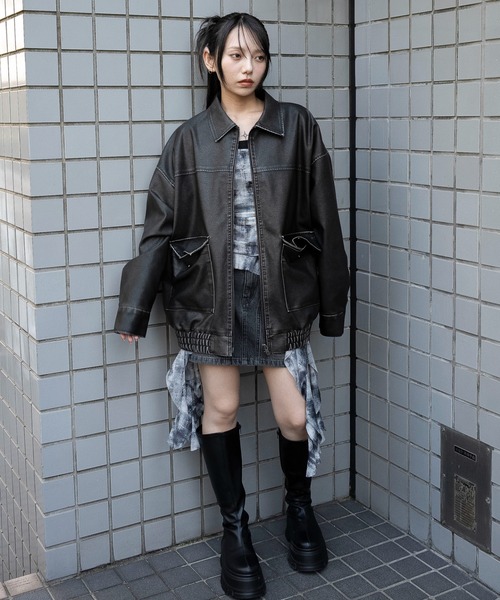 WEGO（ウィゴー）の「WEGO/ヴィンテージライクPUジャケット（ブルゾン・レディース・ブラック/ブラウン・FREE）」の17枚目の写真