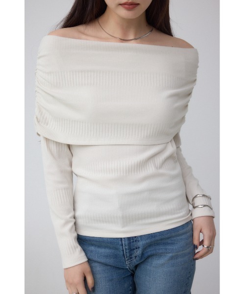 AZUL by moussy（アズールバイマウジー）の「オフショルダーロングスリーブカットトップス（Tシャツ/カットソー・レディース・ブラック/チャコールグレー/アイボリー・SMALL/MEDIUM）」の20枚目の写真