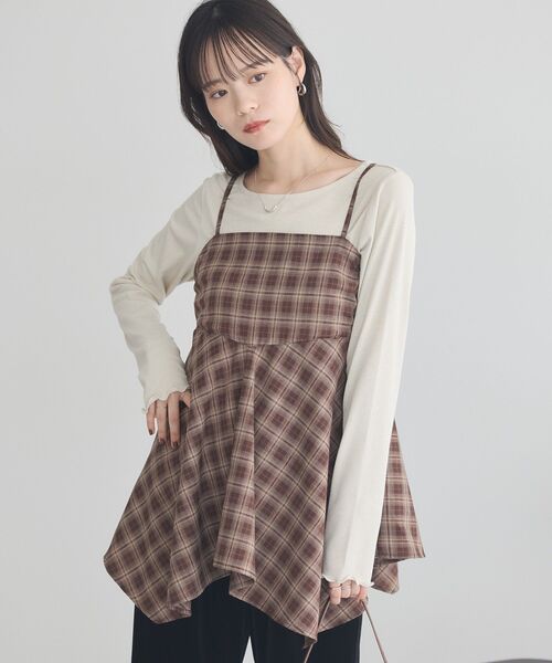 earth music&ecology（アースミュージックアンドエコロジー）の「イレヘムチェックキャミチュニック（チュニック・レディース・ブラック系その他3/ブラウン系その他4・FREE）」の14枚目の写真