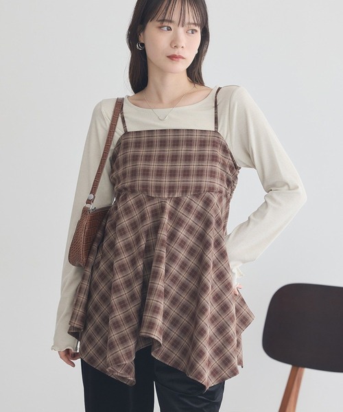 earth music&ecology（アースミュージックアンドエコロジー）の「イレヘムチェックキャミチュニック（チュニック・レディース・ブラック系その他3/ブラウン系その他4・FREE）」の2枚目の写真