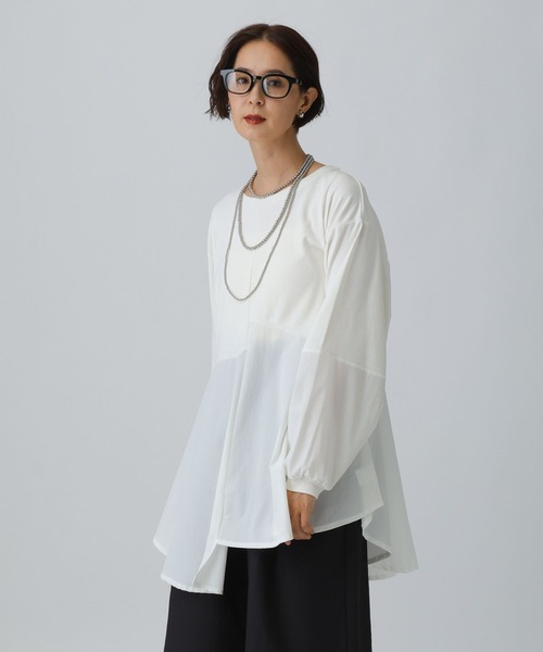 LEPSIM（レプシィム）の「異素材アシメ切り替え長袖チュニック　582454（Tシャツ/カットソー・レディース・ブラック/チャコールグレー/オフホワイト・FREE）」の2枚目の写真