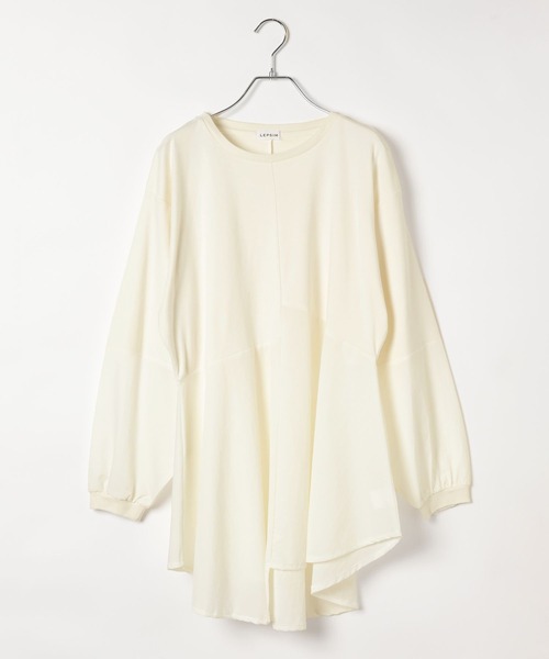LEPSIM（レプシィム）の「異素材アシメ切り替え長袖チュニック　582454（Tシャツ/カットソー・レディース・ブラック/チャコールグレー/オフホワイト・FREE）」の4枚目の写真