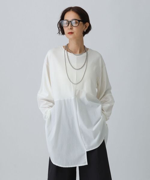 LEPSIM（レプシィム）の「異素材アシメ切り替え長袖チュニック　582454（Tシャツ/カットソー・レディース・ブラック/チャコールグレー/オフホワイト・FREE）」の16枚目の写真