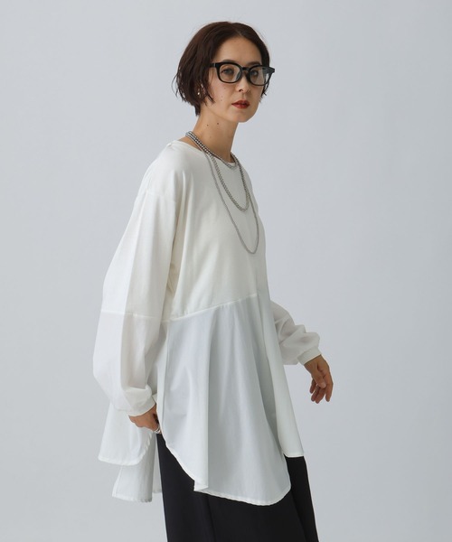 LEPSIM（レプシィム）の「異素材アシメ切り替え長袖チュニック　582454（Tシャツ/カットソー・レディース・ブラック/チャコールグレー/オフホワイト・FREE）」の17枚目の写真
