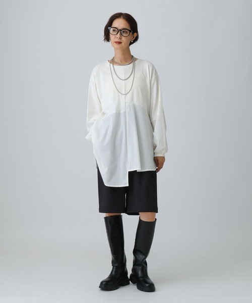 LEPSIM（レプシィム）の「異素材アシメ切り替え長袖チュニック　582454（Tシャツ/カットソー・レディース・ブラック/チャコールグレー/オフホワイト・FREE）」の18枚目の写真