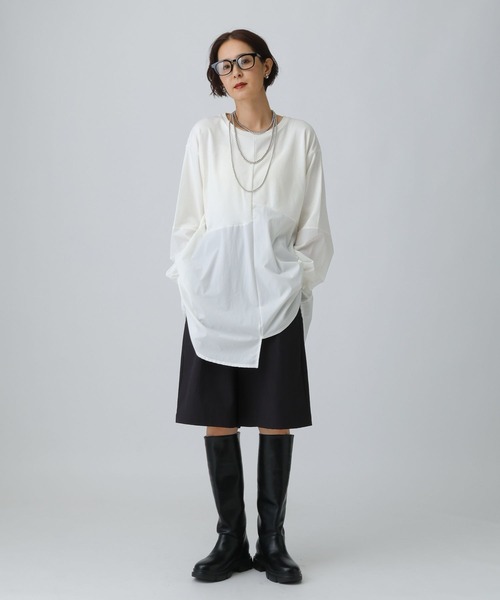 LEPSIM（レプシィム）の「異素材アシメ切り替え長袖チュニック　582454（Tシャツ/カットソー・レディース・ブラック/チャコールグレー/オフホワイト・FREE）」の19枚目の写真