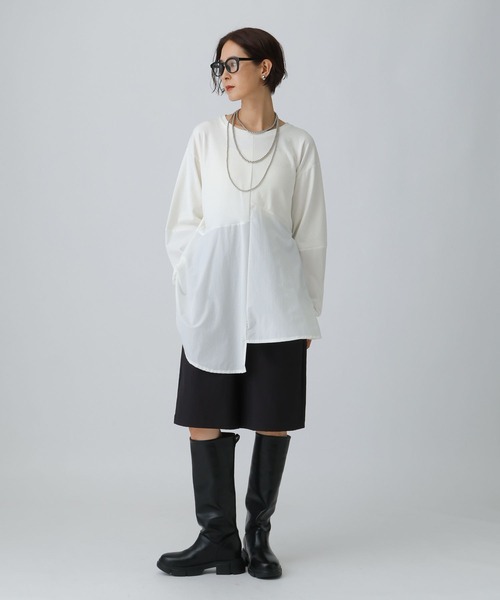 LEPSIM（レプシィム）の「異素材アシメ切り替え長袖チュニック　582454（Tシャツ/カットソー・レディース・ブラック/チャコールグレー/オフホワイト・FREE）」の20枚目の写真