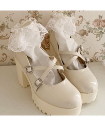 厚底キラキラダブルストラップパンプス