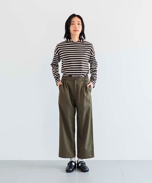 D(ディー)の「コットンウールツイルのタックパンツ(その他パンツ・レディース・ブラック/カーキ・MEDIUM)」の1枚目の写真