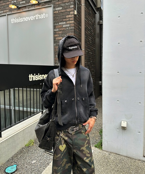 ASSORTED SUN FADED GROMMET ZIP HOODIE／アソートサンフェード加工