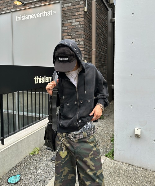 ASSORTED SUN FADED GROMMET ZIP HOODIE／アソートサンフェード加工