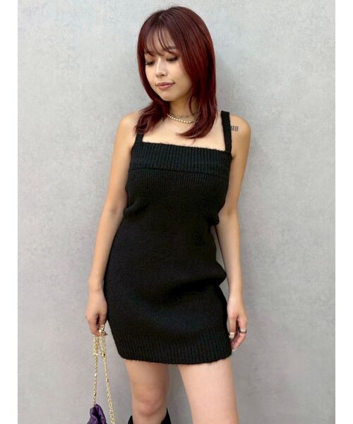 EVRIS（エヴリス）の「ワンポイントアンサンブルニットワンピース（ワンピース・レディース・ブラック/グリーン/ブラウン・FREE）」の4枚目の写真