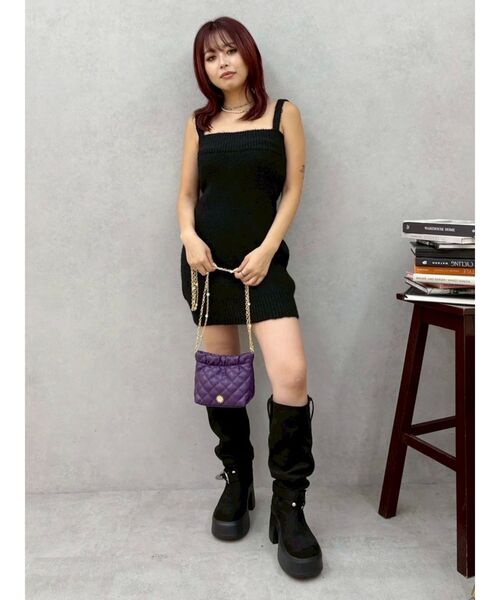 EVRIS（エヴリス）の「ワンポイントアンサンブルニットワンピース（ワンピース・レディース・ブラック/グリーン/ブラウン・FREE）」の5枚目の写真