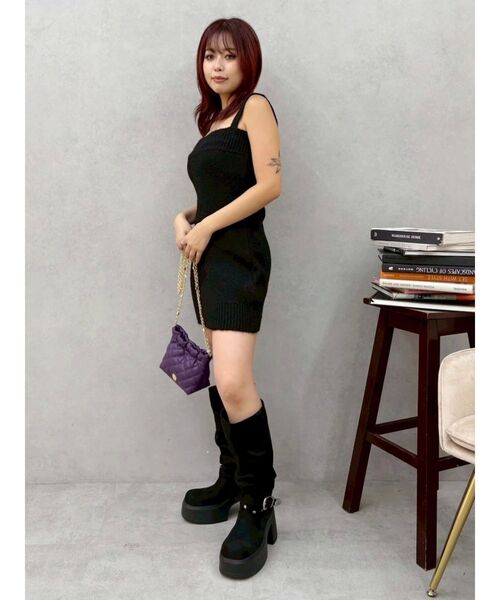 EVRIS（エヴリス）の「ワンポイントアンサンブルニットワンピース（ワンピース・レディース・ブラック/グリーン/ブラウン・FREE）」の6枚目の写真