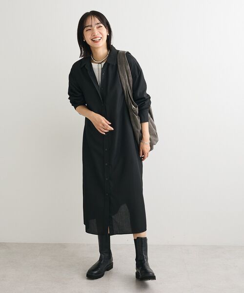 Green　Parks（グリーンパークス）の「ロングシャツワンピース（シャツワンピース・レディース・ベージュ系その他4/ブラック/ブラック系その他3・FREE）」の8枚目の写真