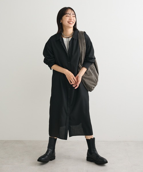 Green　Parks（グリーンパークス）の「ロングシャツワンピース（シャツワンピース・レディース・ベージュ系その他4/ブラック/ブラック系その他3・FREE）」の2枚目の写真