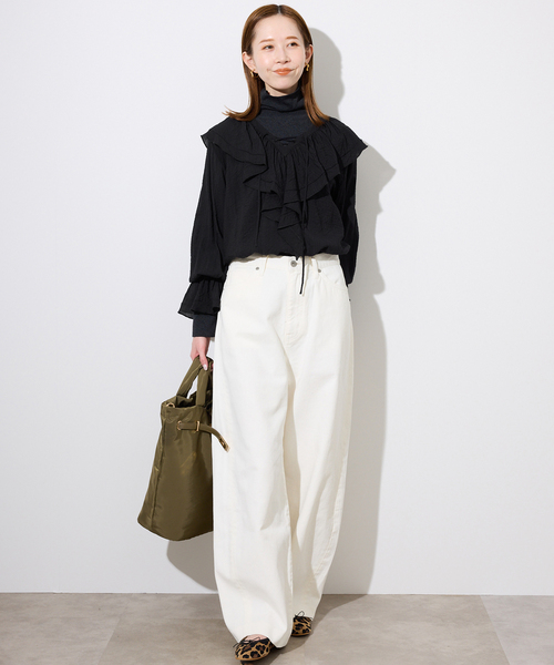 SLOBE IENA（スローブイエナ）の「ラッフルレースアップブラウス（シャツ/ブラウス・レディース・ブラック/パープル・FREE）」の3枚目の写真