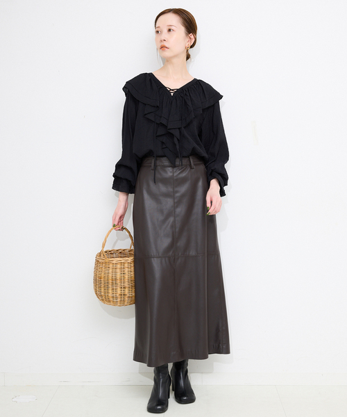 SLOBE IENA（スローブイエナ）の「ラッフルレースアップブラウス（シャツ/ブラウス・レディース・ブラック/パープル・FREE）」の9枚目の写真