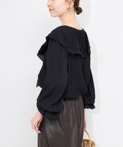 SLOBE IENA（スローブイエナ）の「ラッフルレースアップブラウス（シャツ/ブラウス・レディース・ブラック/パープル・FREE）」の14枚目の写真