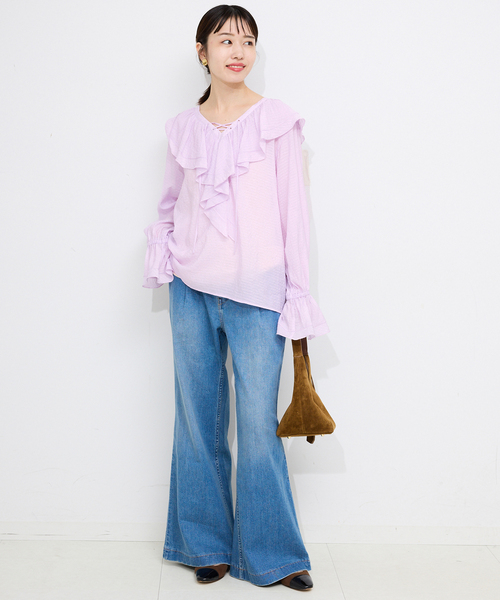 SLOBE IENA（スローブイエナ）の「ラッフルレースアップブラウス（シャツ/ブラウス・レディース・ブラック/パープル・FREE）」の17枚目の写真