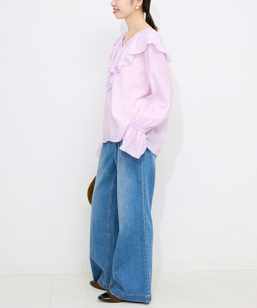 SLOBE IENA（スローブイエナ）の「ラッフルレースアップブラウス（シャツ/ブラウス・レディース・ブラック/パープル・FREE）」の18枚目の写真