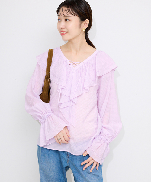 SLOBE IENA（スローブイエナ）の「ラッフルレースアップブラウス（シャツ/ブラウス・レディース・ブラック/パープル・FREE）」の20枚目の写真