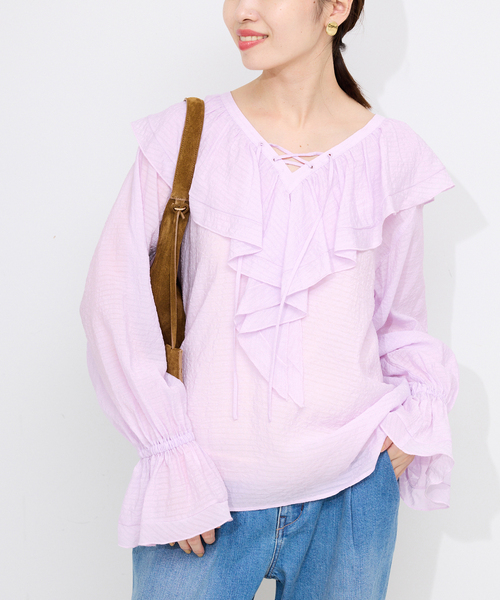 SLOBE IENA（スローブイエナ）の「ラッフルレースアップブラウス（シャツ/ブラウス・レディース・ブラック/パープル・FREE）」の21枚目の写真