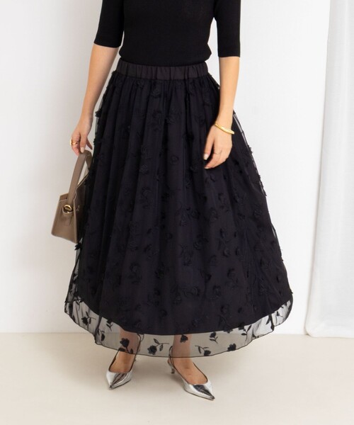 NOLLEY’S（ノーリーズ）の「ウォッシャブルチュール刺繍リバーシブルギャザースカート（スカート・レディース・ホワイト/ブラック・38/36）」の9枚目の写真