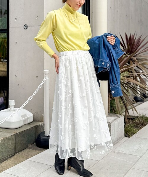 NOLLEY’S（ノーリーズ）の「ウォッシャブルチュール刺繍リバーシブルギャザースカート（スカート・レディース・ホワイト/ブラック・38/36）」の14枚目の写真