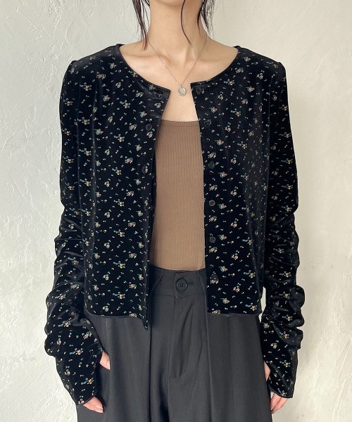 フィンガーホール 花柄ベロアカーディガン（カーディガン/ボレロ