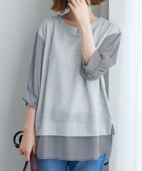 BELLUNA PLUS(ベルーナ)の「ラメ調素材シャツフェイクチュニック(チュニック・レディース・ネイビー/杢グレー・LARGE/MEDIUM/X-LARGE)」の2枚目の写真