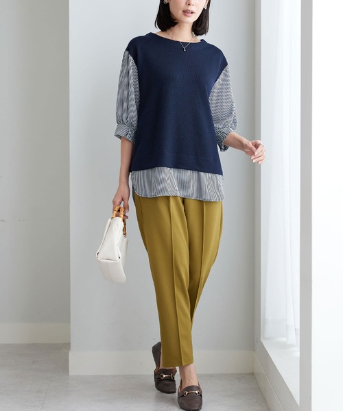 BELLUNA PLUS(ベルーナ)の「ラメ調素材シャツフェイクチュニック(チュニック・レディース・ネイビー/杢グレー・LARGE/MEDIUM/X-LARGE)」の12枚目の写真