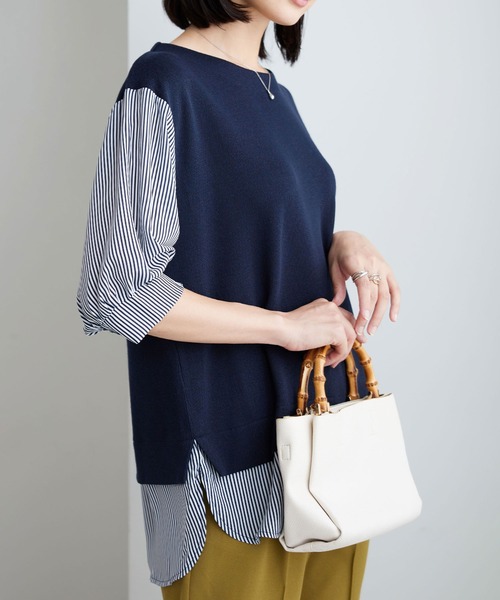 BELLUNA PLUS(ベルーナ)の「ラメ調素材シャツフェイクチュニック(チュニック・レディース・ネイビー/杢グレー・LARGE/MEDIUM/X-LARGE)」の19枚目の写真