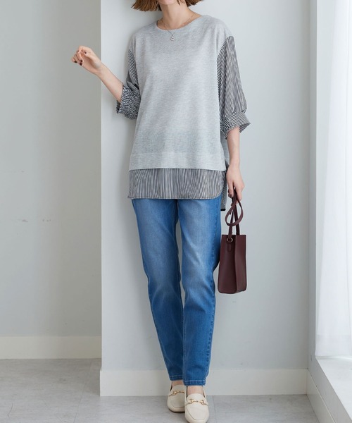 BELLUNA PLUS(ベルーナ)の「ラメ調素材シャツフェイクチュニック(チュニック・レディース・ネイビー/杢グレー・LARGE/MEDIUM/X-LARGE)」の21枚目の写真