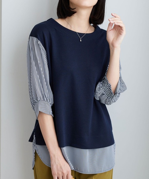 BELLUNA PLUS(ベルーナ)の「ラメ調素材シャツフェイクチュニック(チュニック・レディース・ネイビー/杢グレー・LARGE/MEDIUM/X-LARGE)」の18枚目の写真
