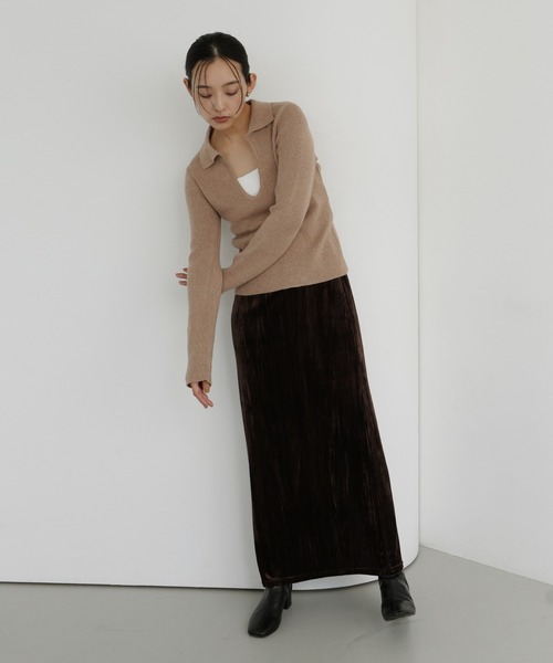 襟付キーネックニットプルオーバー（ニット/セーター）｜hellam（へ