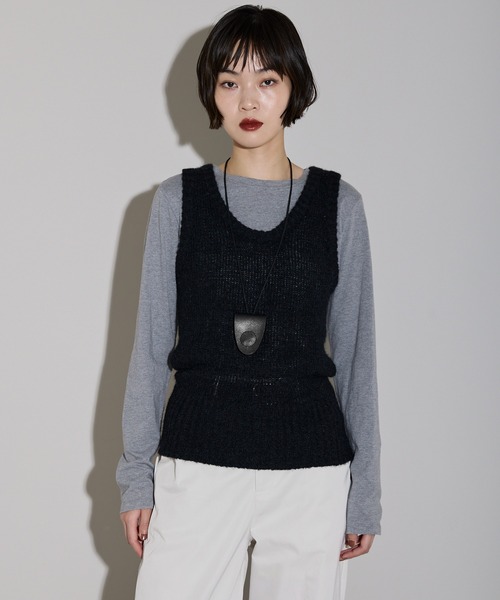 leimn（レイムン）の「モヘアタッチディープUネックニットベスト（ベスト・レディース・ブラック/ブラウン・M）」の2枚目の写真