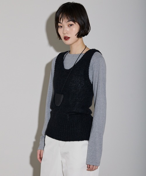 leimn（レイムン）の「モヘアタッチディープUネックニットベスト（ベスト・レディース・ブラック/ブラウン・M）」の4枚目の写真