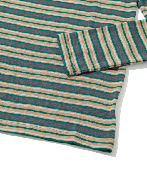 CUBE SUGAR（キューブシュガー）の「CUBE SUGAR/キューブシュガー　ショートスラブ フライス ボーダー 衿フリル長袖クルー（Tシャツ/カットソー・レディース・ブラック/ベージュ・FREE）」の6枚目の写真