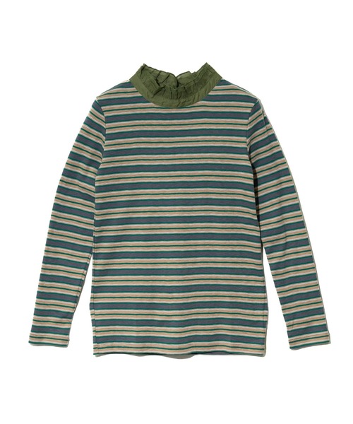 CUBE SUGAR（キューブシュガー）の「CUBE SUGAR/キューブシュガー　ショートスラブ フライス ボーダー 衿フリル長袖クルー（Tシャツ/カットソー・レディース・ブラック/ベージュ・FREE）」の8枚目の写真