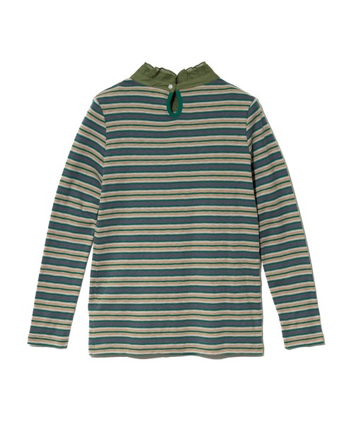 CUBE SUGAR（キューブシュガー）の「CUBE SUGAR/キューブシュガー　ショートスラブ フライス ボーダー 衿フリル長袖クルー（Tシャツ/カットソー・レディース・ブラック/ベージュ・FREE）」の9枚目の写真